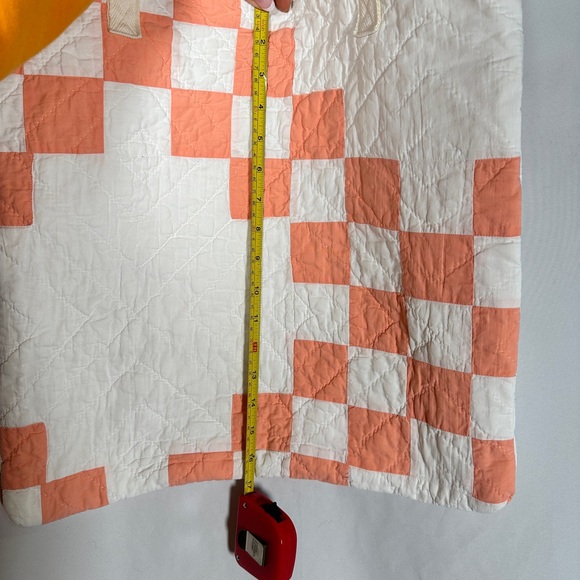 Handmade Quilted Cotton Tote Checker Patchwork Peach Coral Large Grannycore - Picture 5 of 8